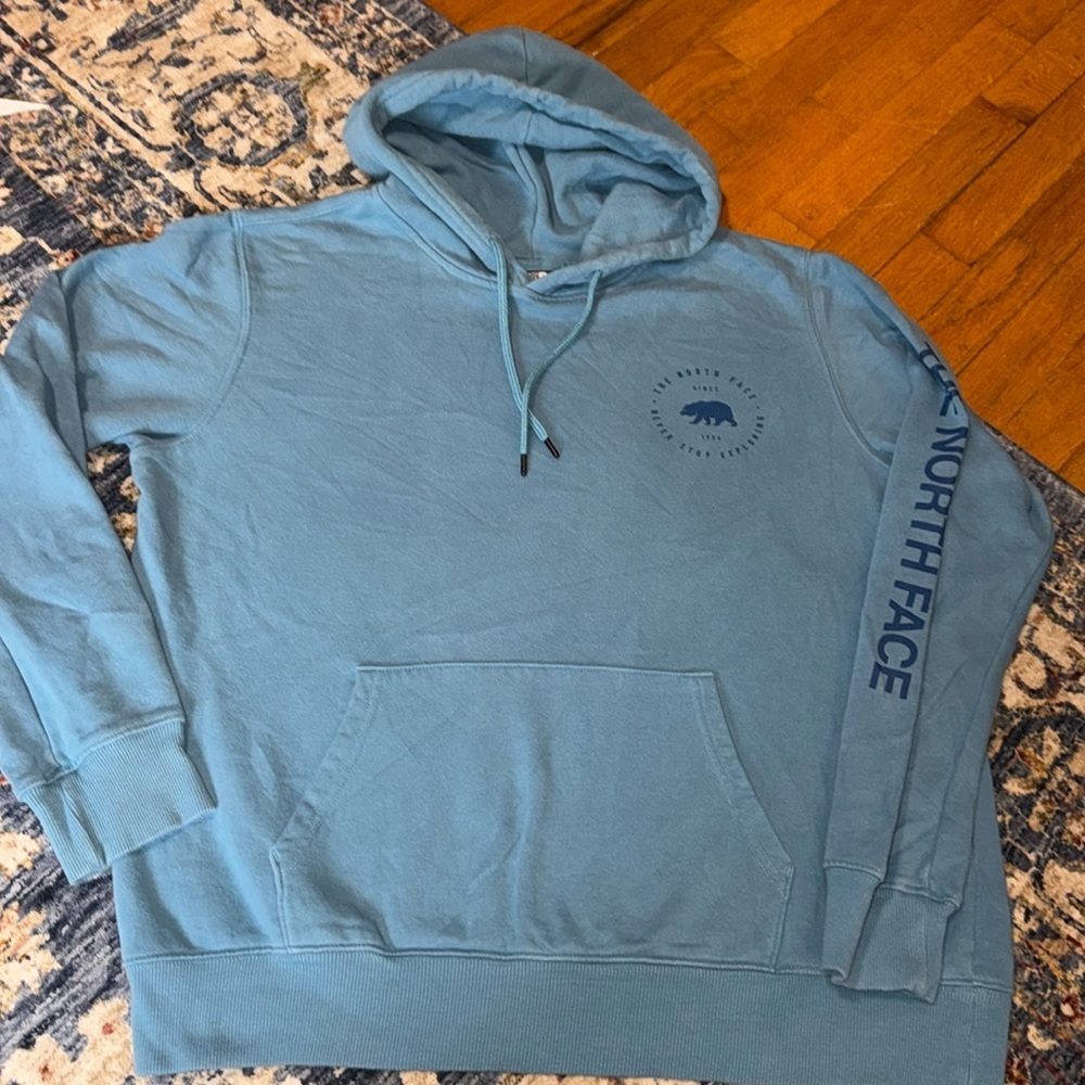 The North Face Teal Long Sleeve Pullover Drawstring Hoodie LG